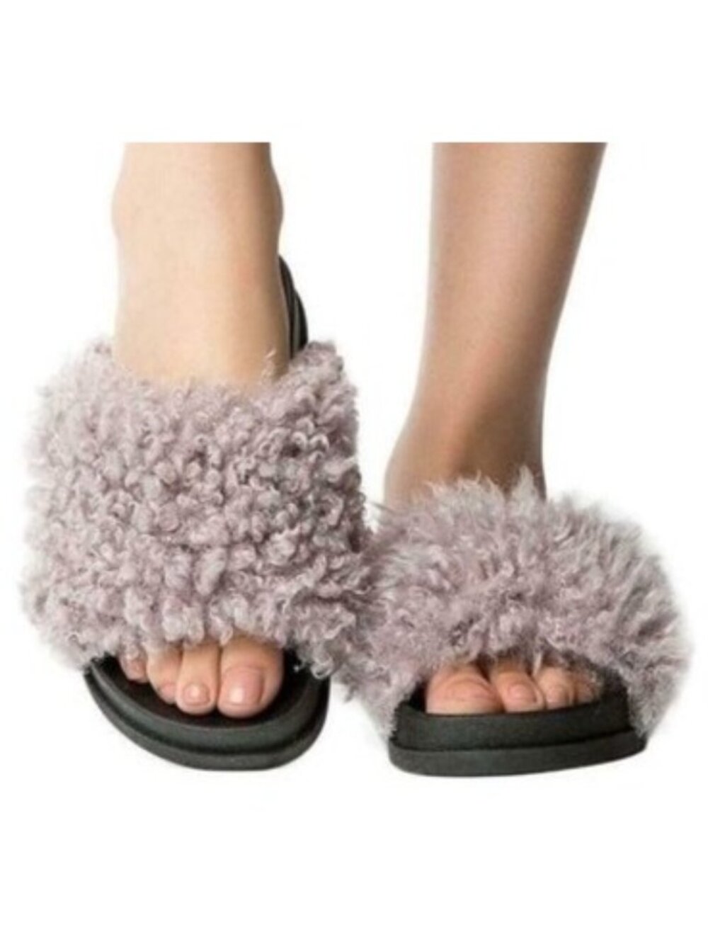 NEW Cape Robbin Funky Purple Fuzzy Open Toe Slip On‎ Footbed Flat Sandals